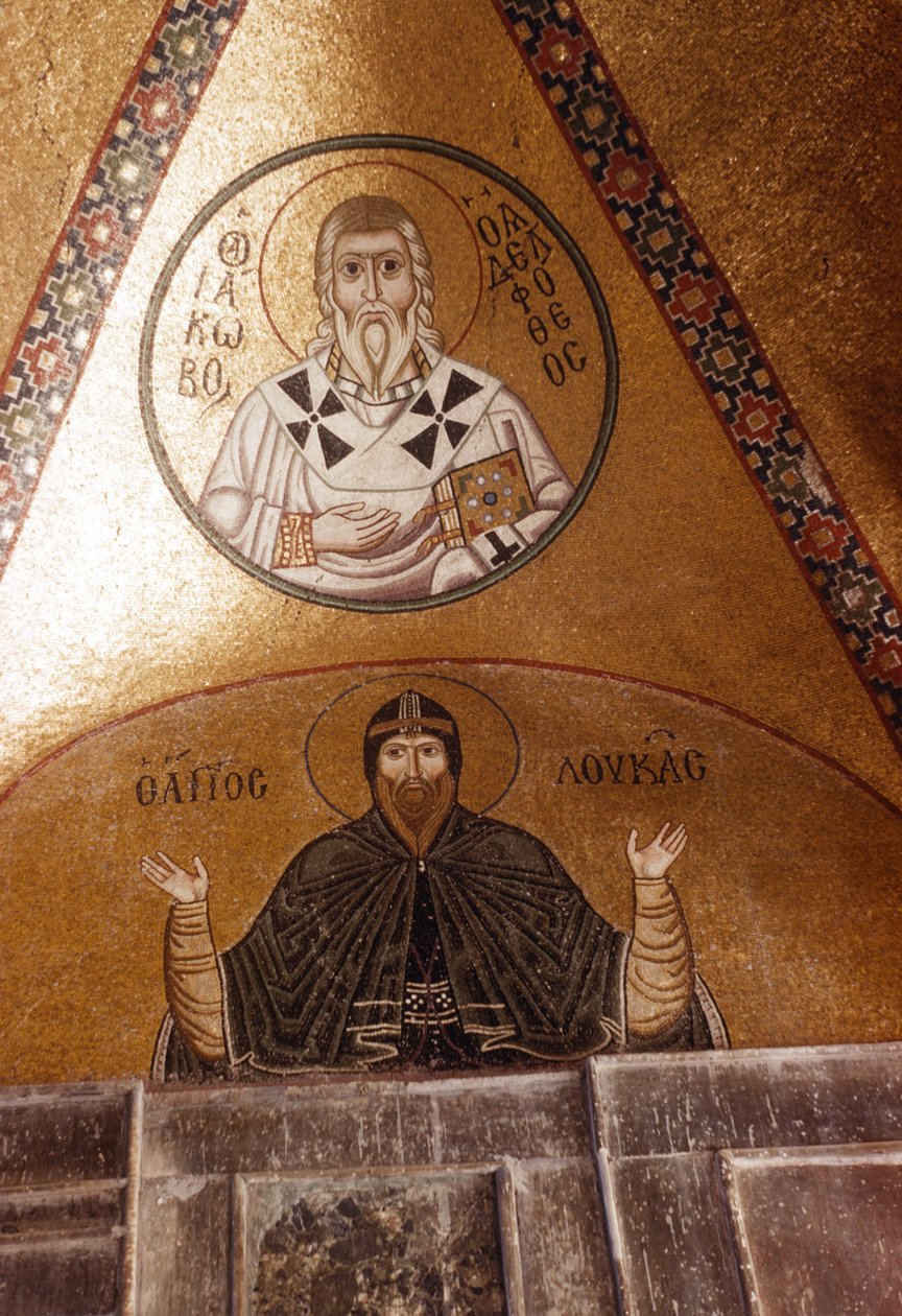 Hosios Loukas ja Jakobos Adelphoteos, mosaiikit Katholikonissa (mosaiikki) tekijältä Greek School