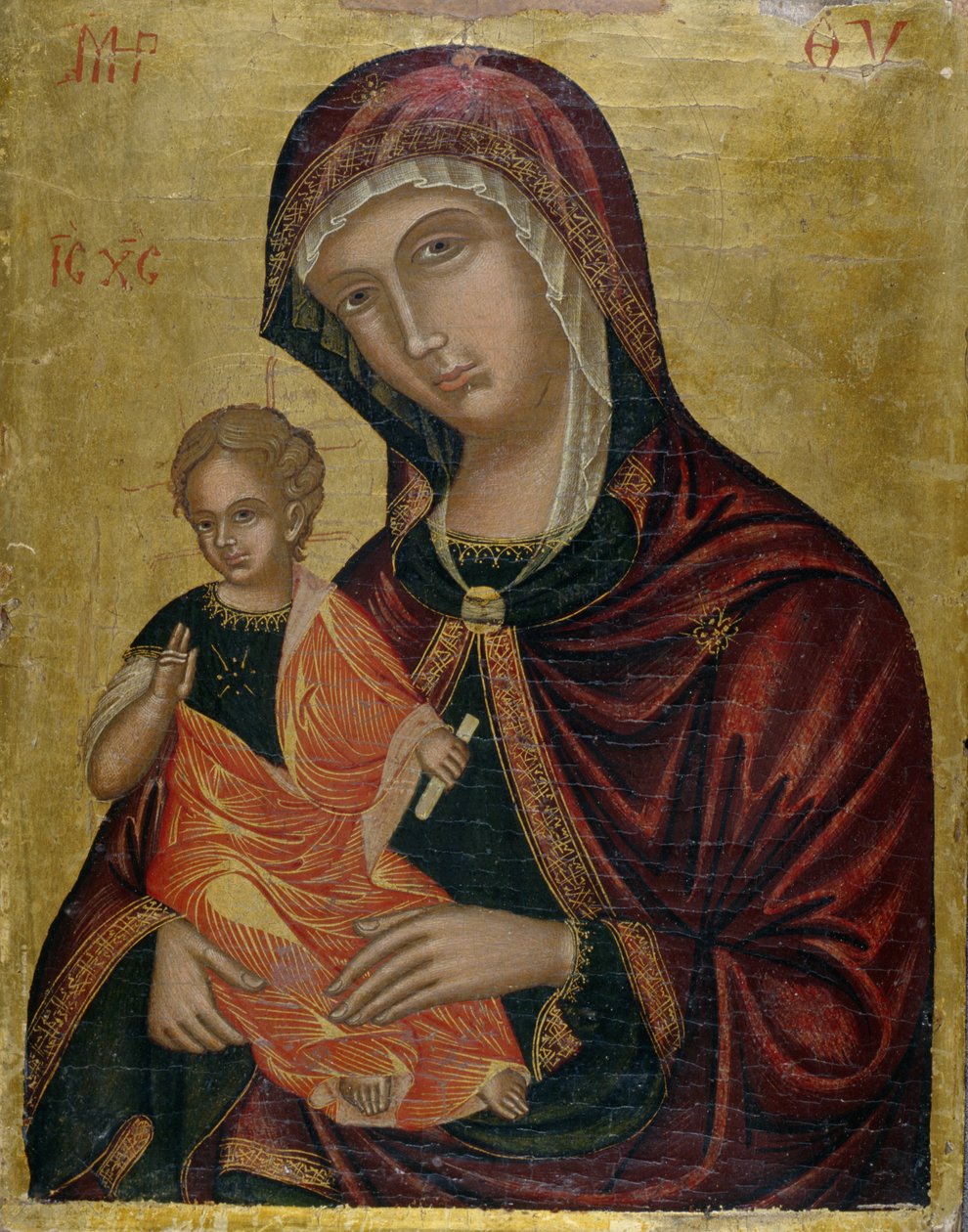 Madonna ja lapsi, n. 1600 (tempera setripuulla) tekijältä Greek School