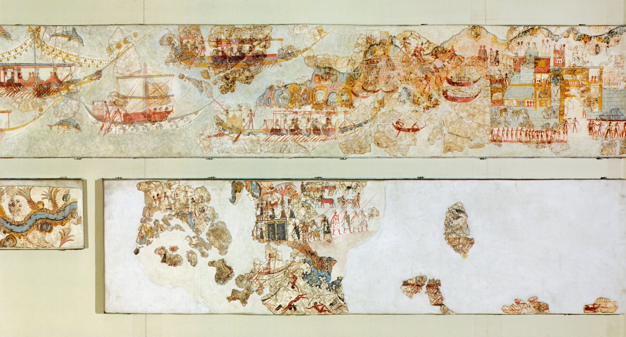 Meriretkiä, Akrotiri-fresco, Thera (nykyään Santorini), Kreikka, minolainen sivilisaatio tekijältä Greek School