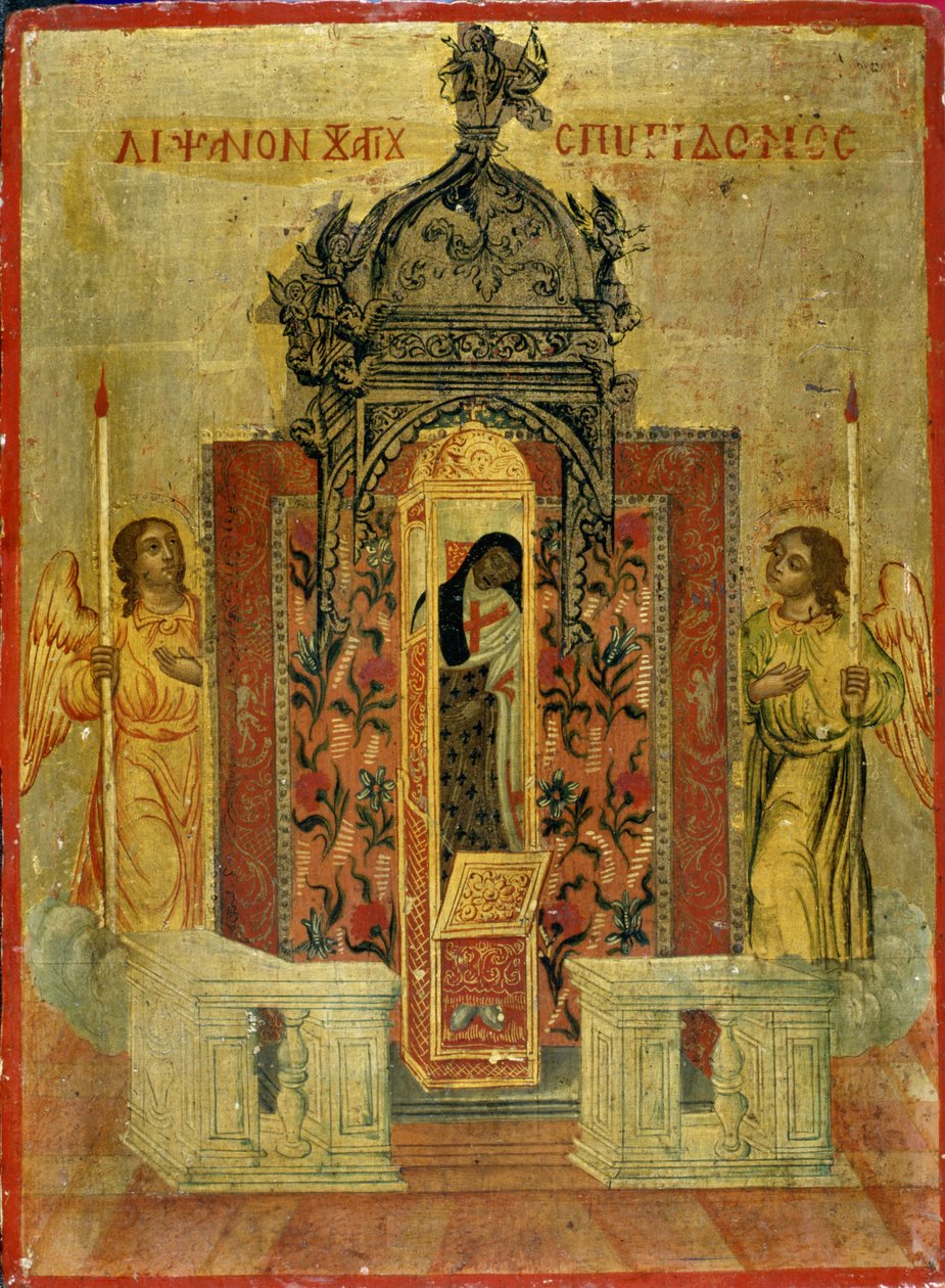 Pyhän Spyridonin pyhäinjäännöspyhäkkö, n. 1786-1800 (tempera mäntypuulla) tekijältä Greek School