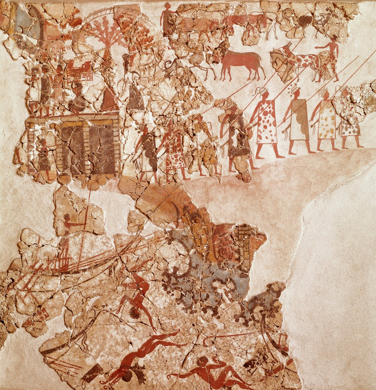 Libyalaisten kuolema, Akrotiri-fresko, Thera (nykyään Santorini) (Kreikka), minolainen sivilisaatio tekijältä Greek School