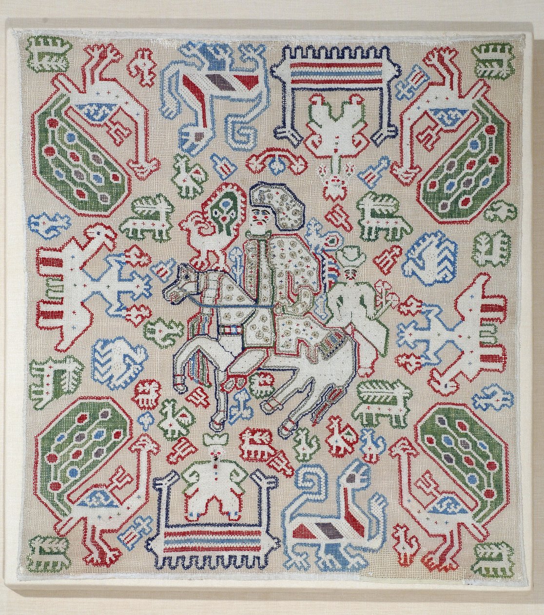 Osa tyynynpäällistä, Lefkaa, Jooniansaaret, 1600-1700 (pellava silkkilangoilla) tekijältä Greek School