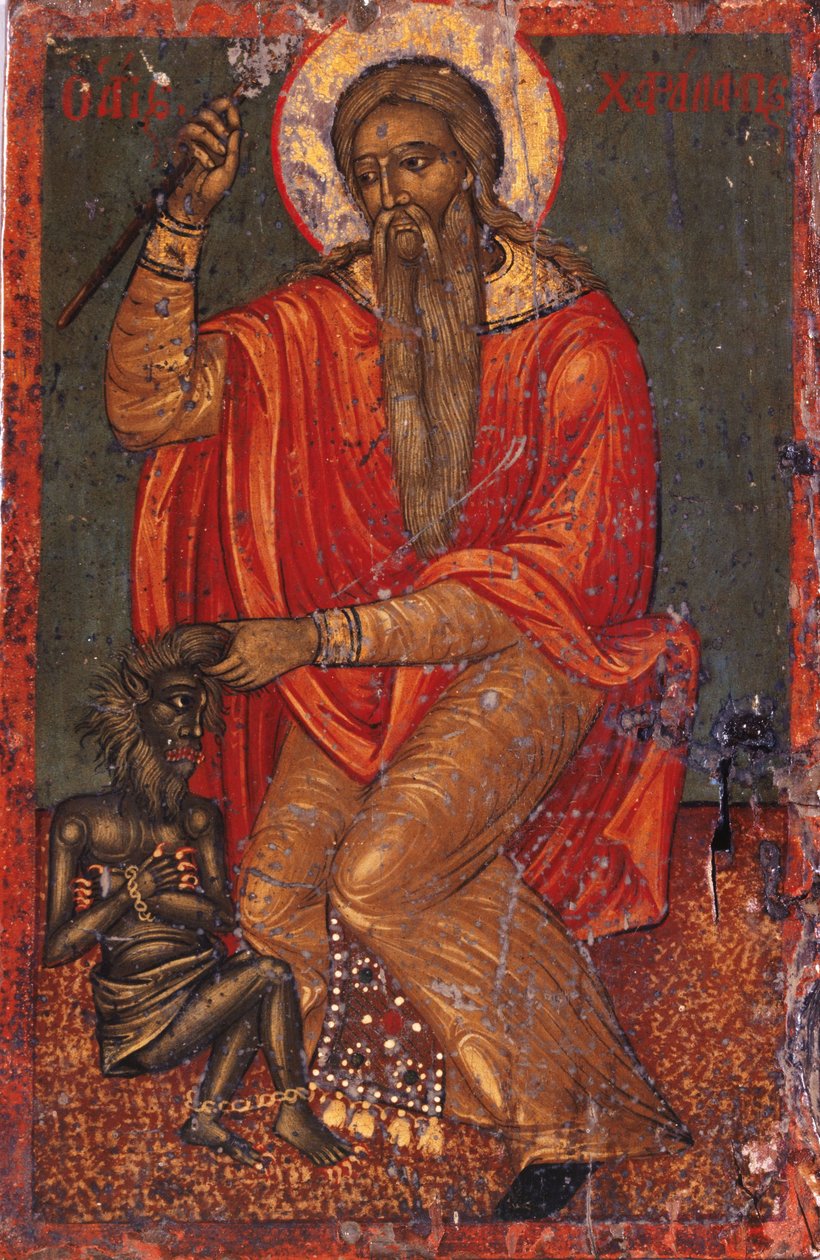 Pyhä Charalambos paholaisen kanssa tekijältä Greek icon