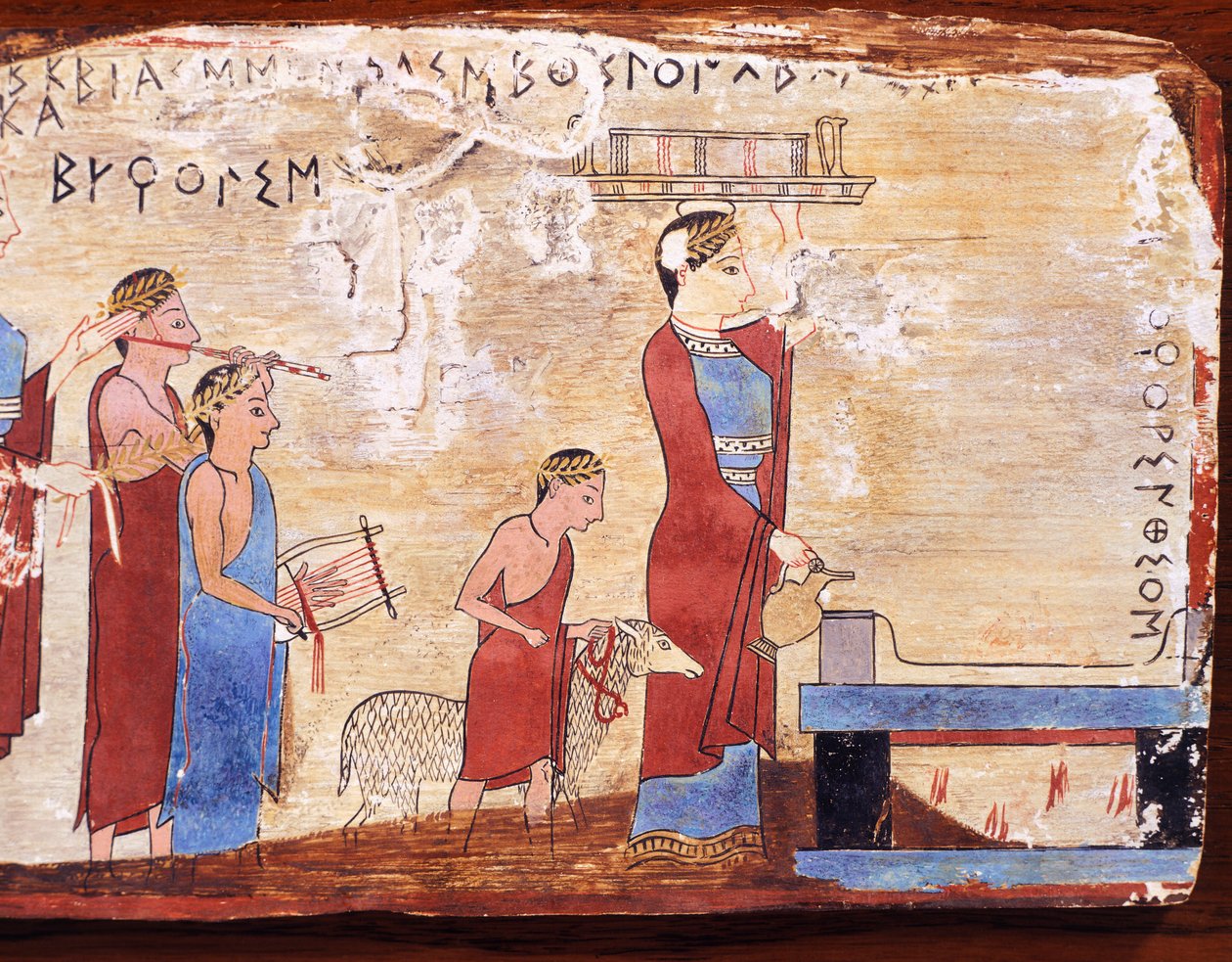 Kohtaus uhrauksesta, maalattu taulu Pitsasta, Kreikasta, Kreikan sivilisaatiosta, 6. vuosisadalta eKr. tekijältä Greek School