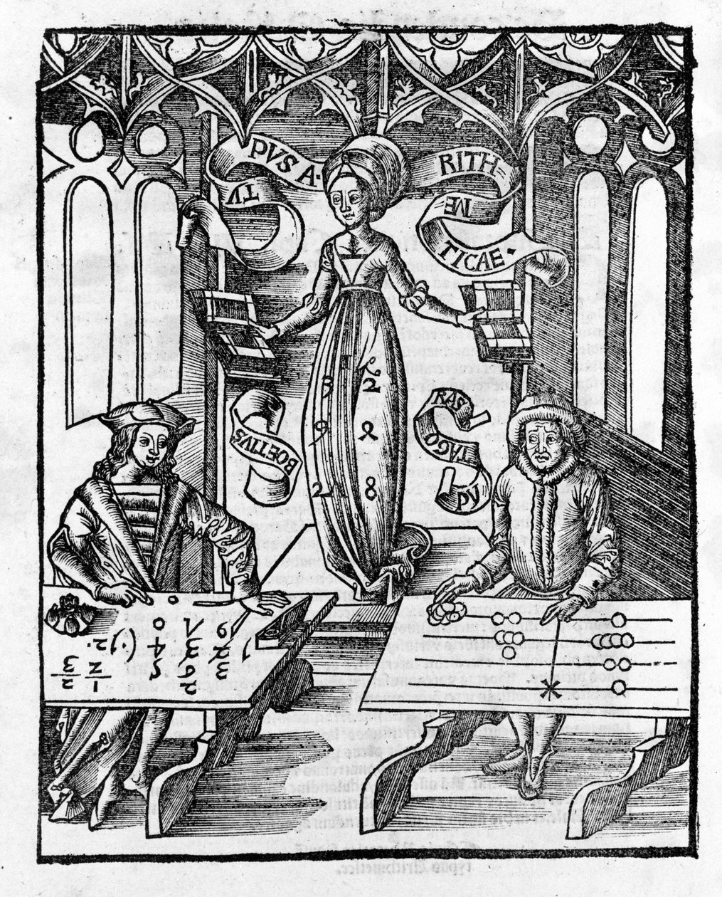 Vapaat taiteet: Aritmetiikka - Gregor Reischin (1467-1525) "" Philosophical Daisy" -kirjassa. Paali tekijältä Gregor Reisch