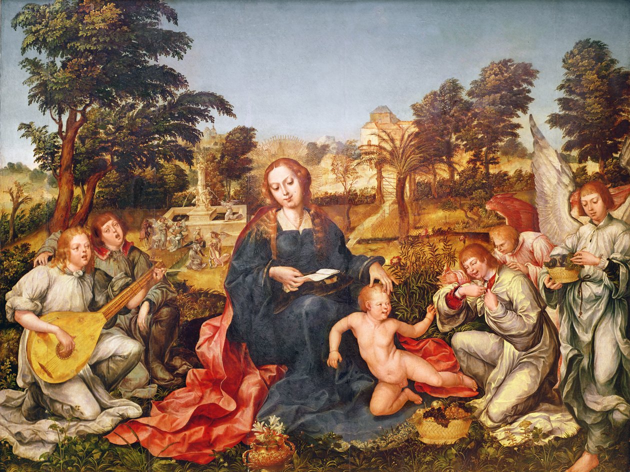 Neitsyt ja lapsi ja enkelit, 1536-38 tekijältä Gregorio Lopez