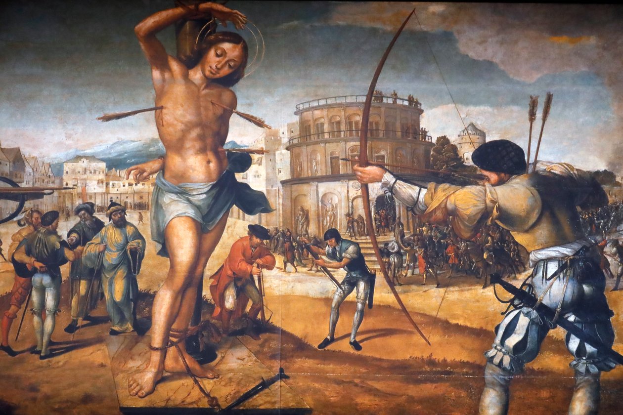 Kristuksen luostari. Pyhän Sebastianin marttyyrikuolema, portugalilainen taidemaalari Gregorio Lopes. Tomar. Portugali. tekijältä Gregorio Lopez