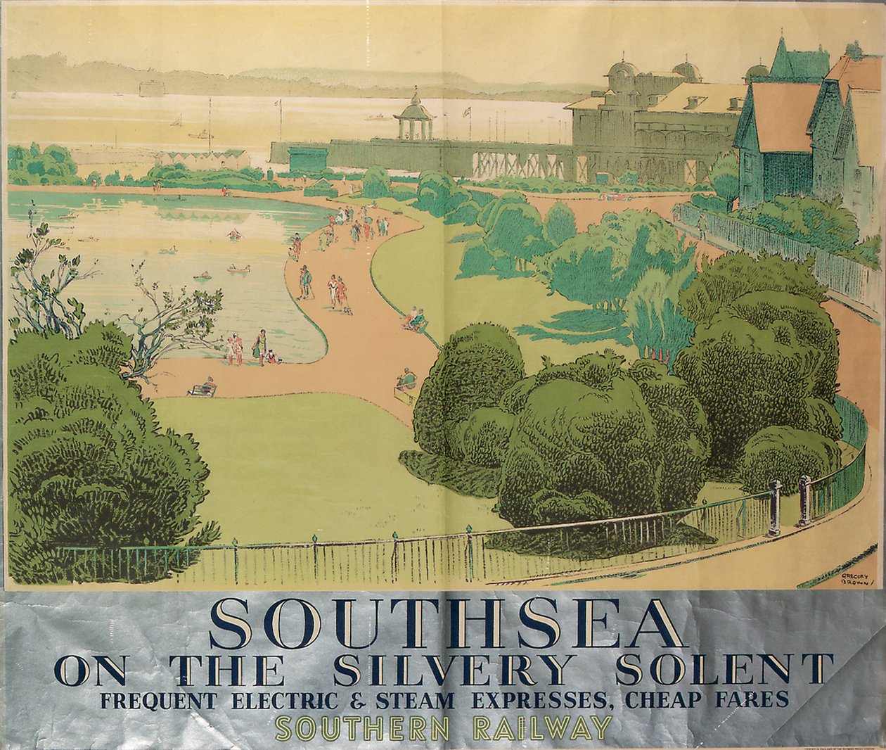 Southern Railwaysia mainostava juliste "Southsea on the Silvery Solent". tekijältä F. Gregory Brown