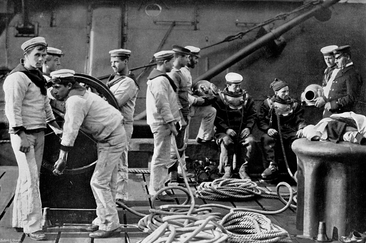 Sukeltaja laivalla, 1896 tekijältä Gregory and Co