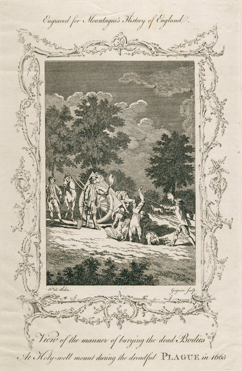 Ruton uhrien hautaaminen, Holywell Mount, Shoreditch, Lontoo, 1665 c 1700-luvun loppu tekijältä Grignion