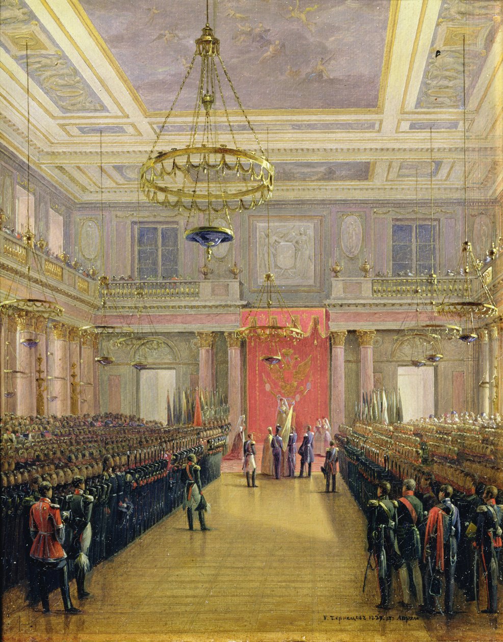 Valtaistuimen seuraajan Aleksanteri II Nickolajevitšin vala Talvipalatsissa, 1837 (öljy pahville) tekijältä Grigori Grigor