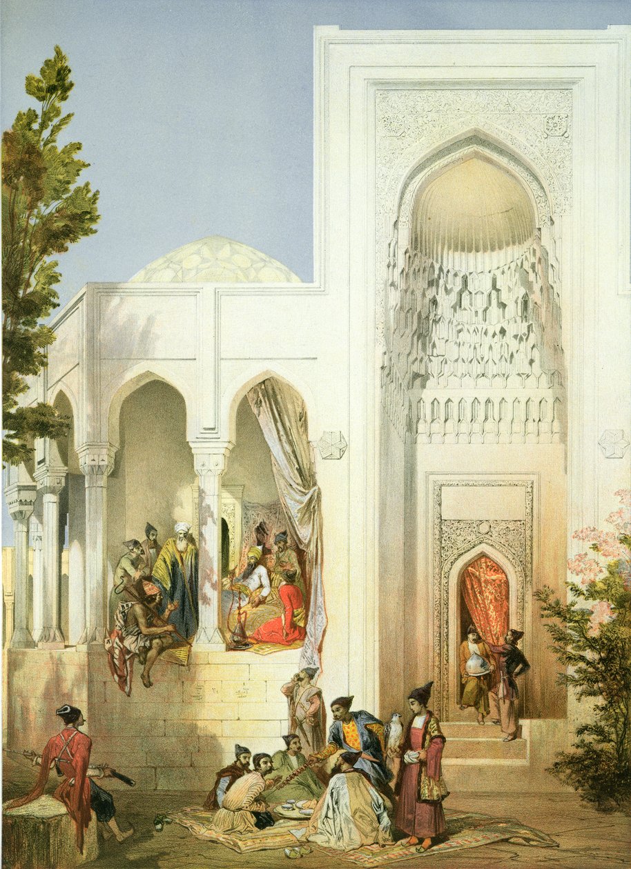 Bakun Khanin palatsi, Absheronin niemimaalla, levy 42 Kaukasusta käsittelevästä kirjasta, kaiverrettu Mouilleron, Baylis ja Charles Claude Bachelier, pubi. Kirjailija: Alfred Leon Lemercier, 1847 tekijältä Grigori Grigorevich Gagarin