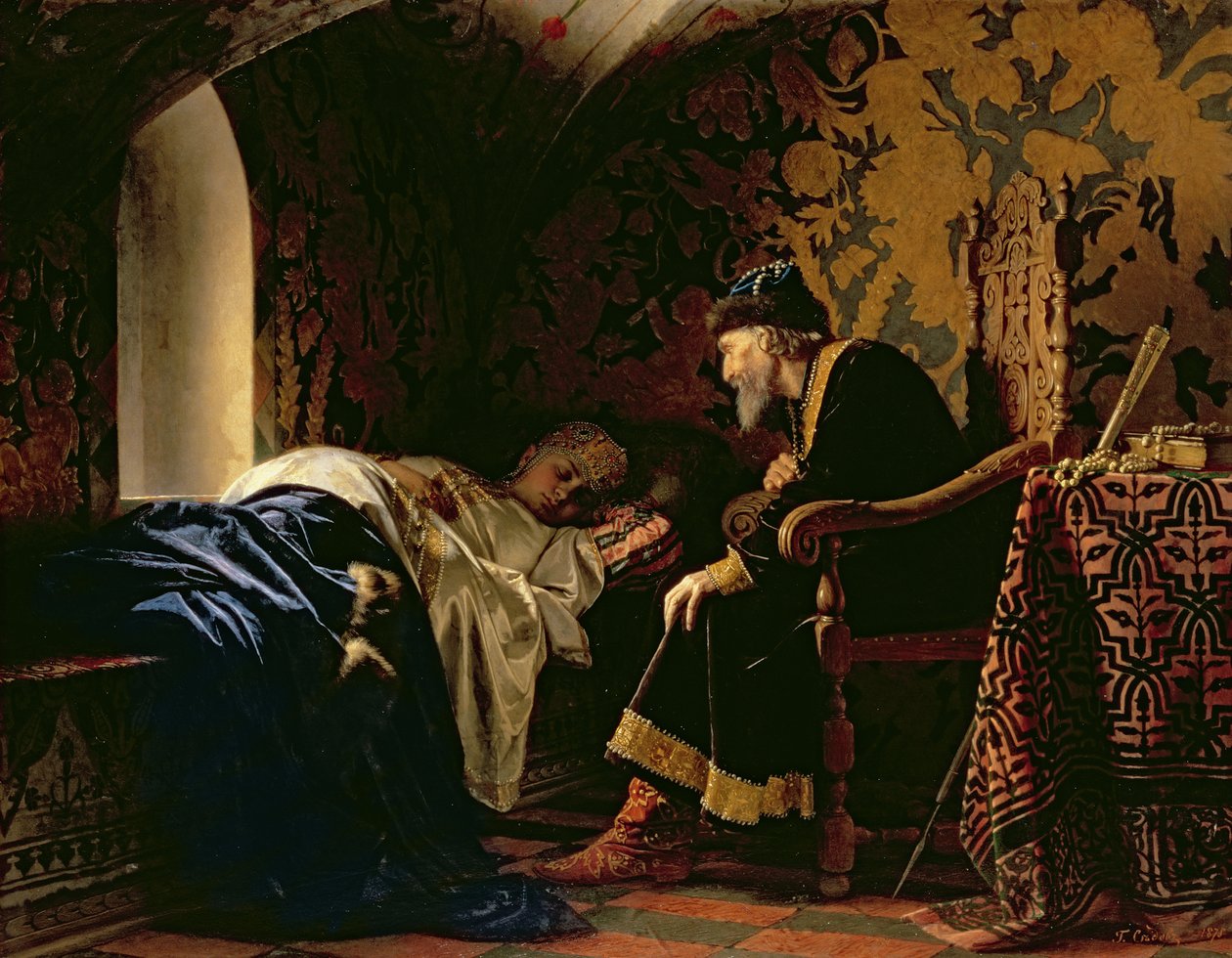 Tsaari Ivan Julma ihailemassa Vasilia Melentevnaa, 1875 tekijältä Grigori Semenovich Sedov