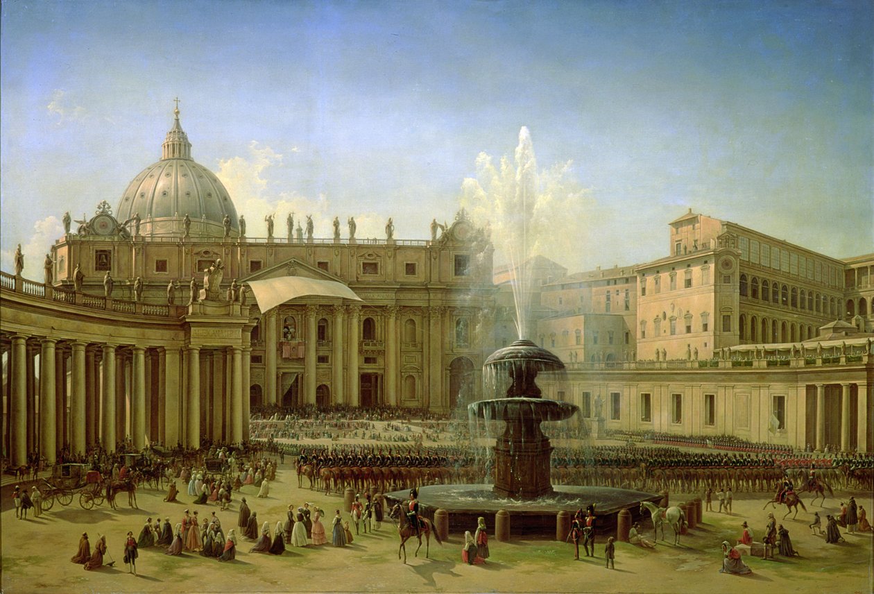 Piazza San Pietro Roomassa paavin siunauksen aikaan, 1850 tekijältä Grigori Grigor