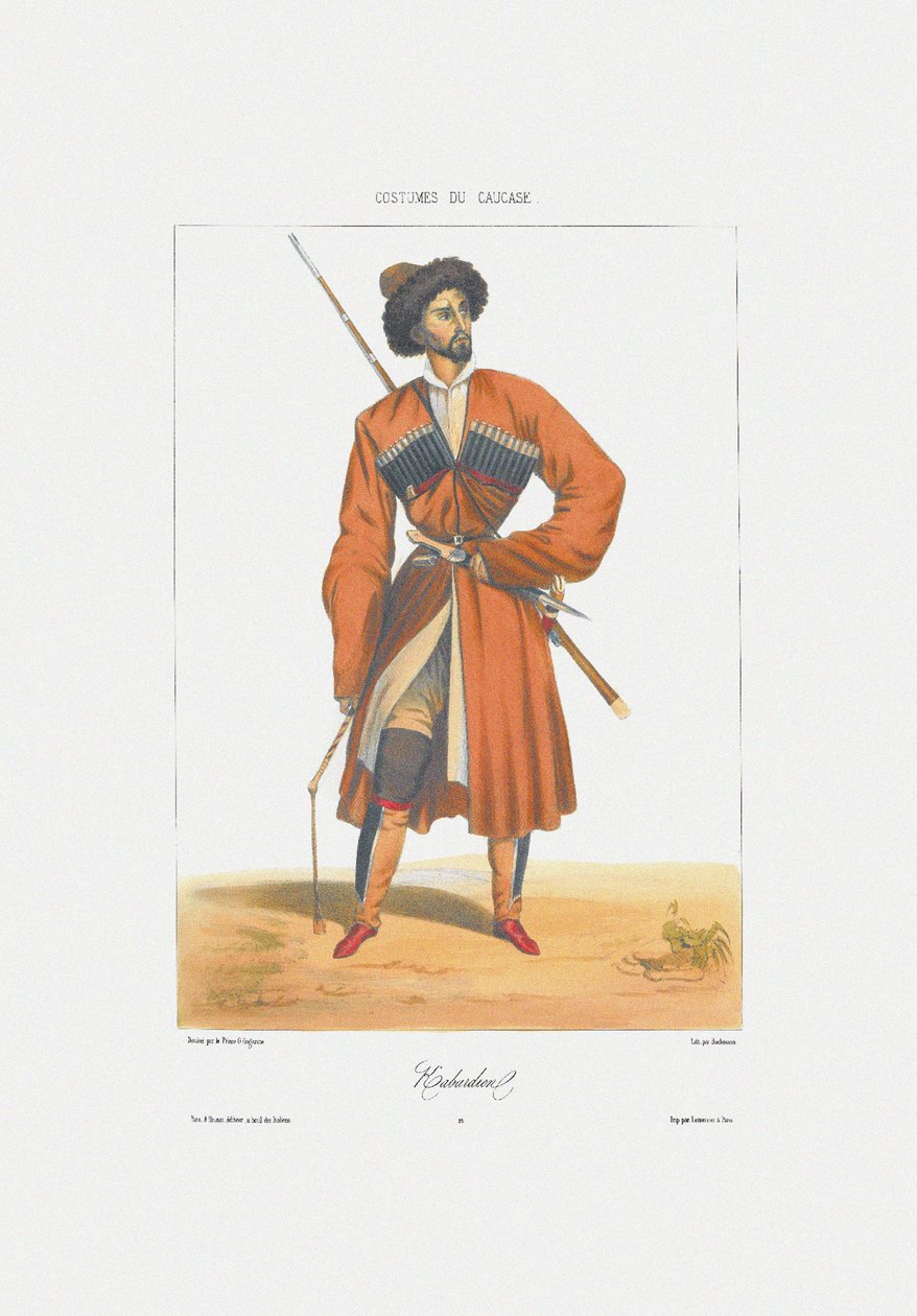 Kabardin mies Kuvasta: Kaukasuksen kohtauksia, maisemia, tapoja ja pukuja, 1840 tekijältä Grigori Grigorevich Gagarin