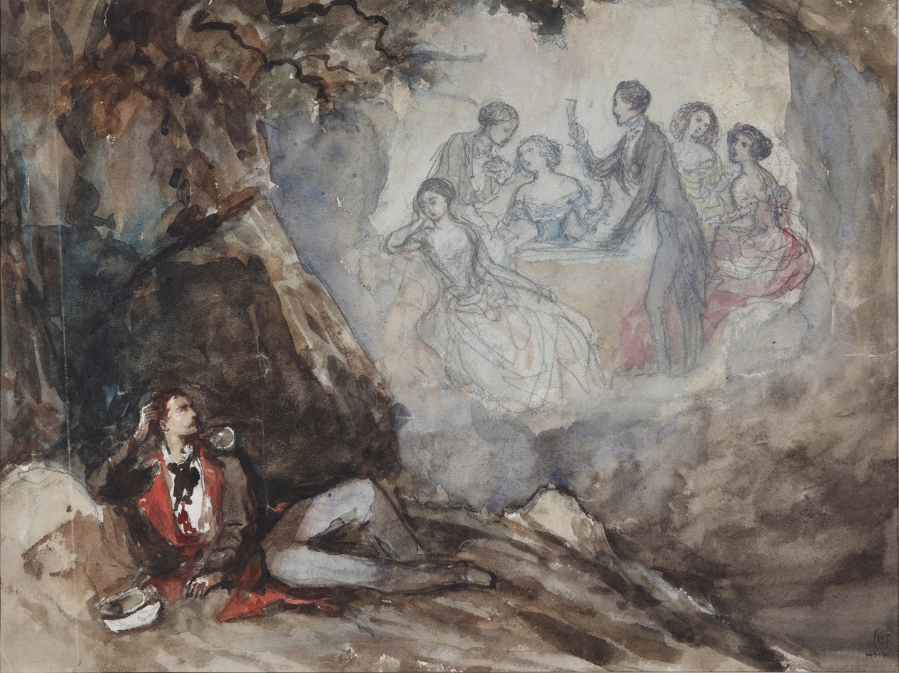Kuvitus M. Lermontovin runoon Unelma, 1800-luvun puoliväli tekijältä Grigori Grigorevich Gagarin