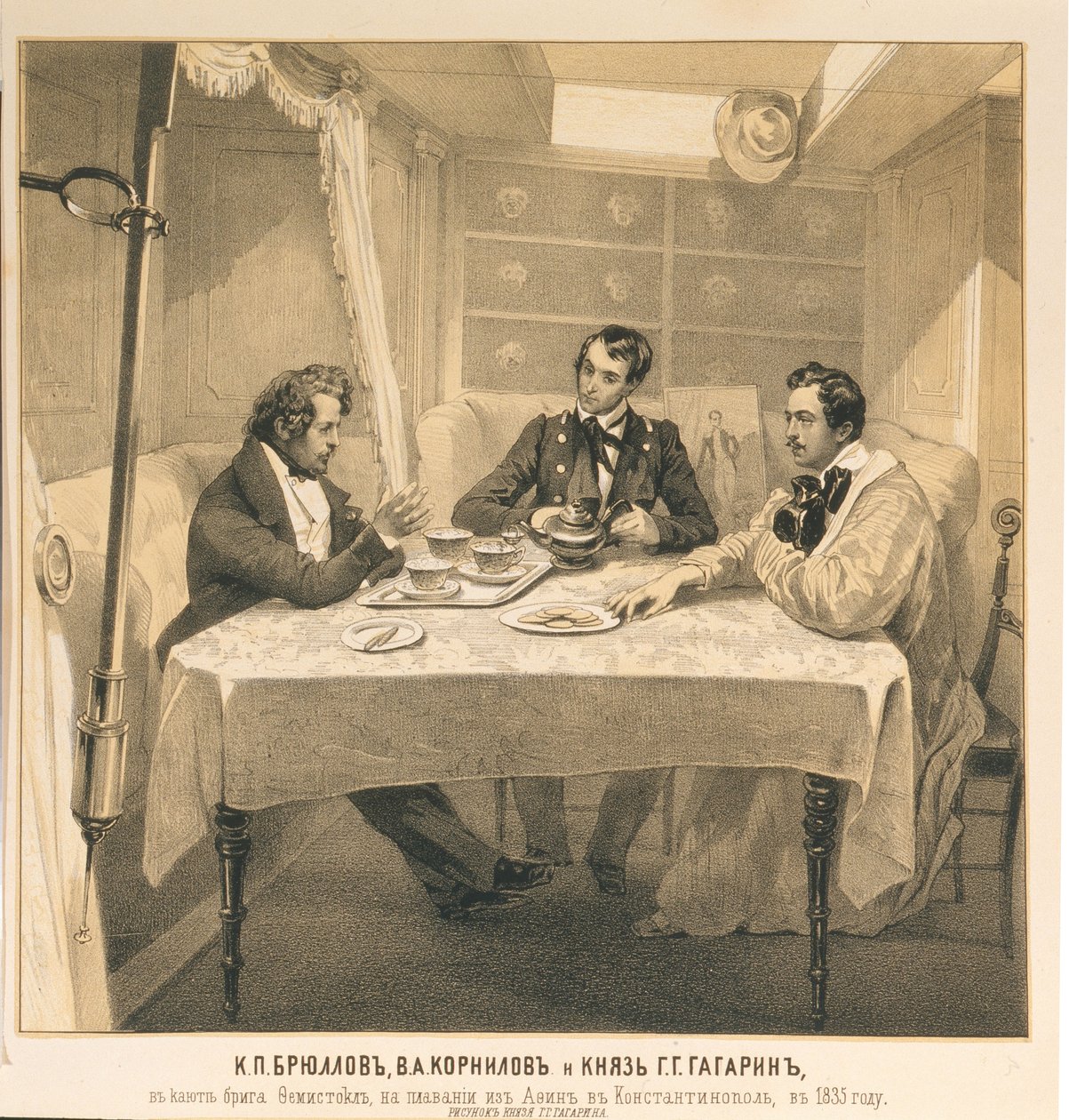 Karl Bryullov, Vladimir Kornilov ja kreivi Grigori Gagarin Themistokleen laivalla, 1835 tekijältä Grigori Grigorevich Gagarin