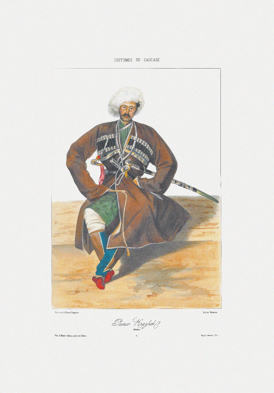Ossetian prinssi Kazbek From: Kaukasuksen kohtauksia, maisemia, tapoja ja pukuja, 1840 tekijältä Grigori Grigorevich Gagarin