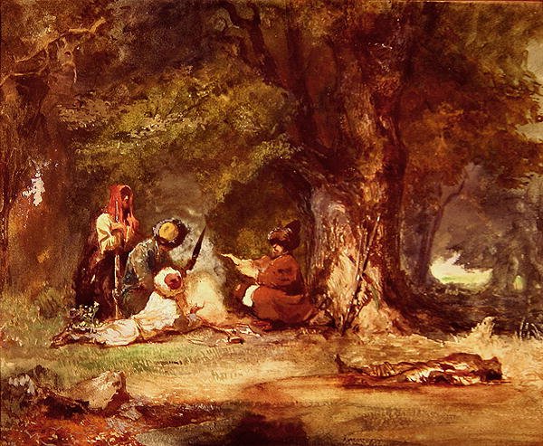 Venäläiset sotilaat Kaukasian sotien aikana 1817-1864 (akvarelli paperille) tekijältä Grigori Grigorevich Gagarin
