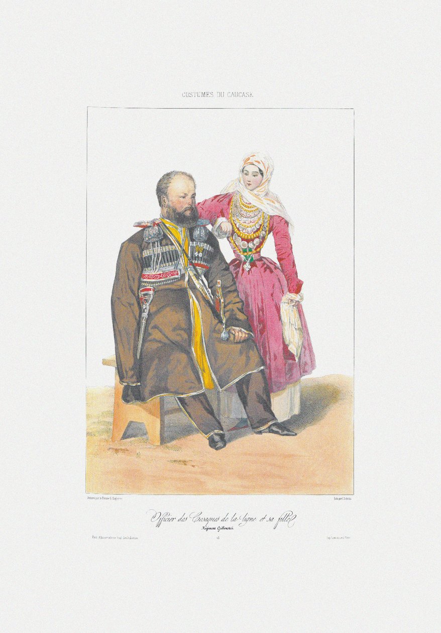 Terek-kasakka tyttären kanssa Alkaen: Kohtauksia, maksuja, meurs et costumes du Caucase, 1840 tekijältä Grigori Grigorevich Gagarin