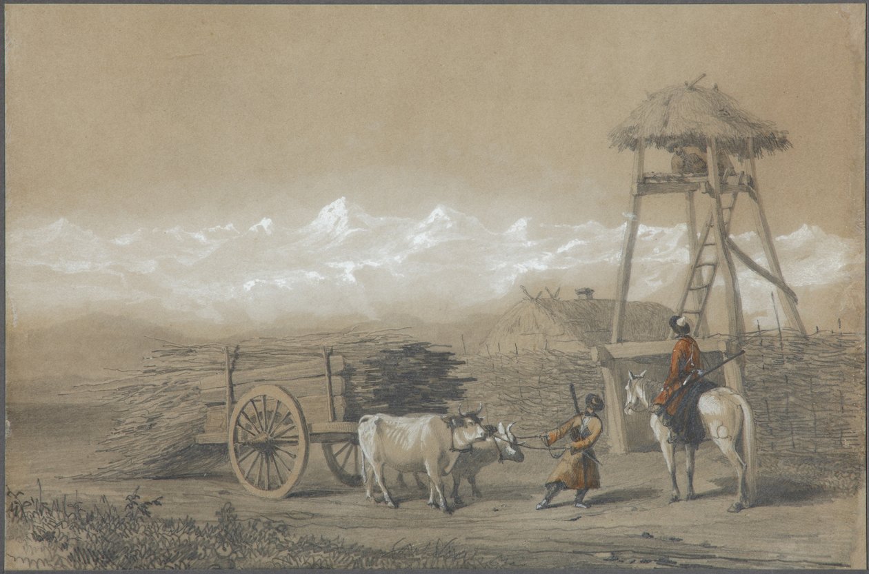 Kasakkojen linnoitus Kaukasuksella, 1846 tekijältä Grigori Grigorevich Gagarin