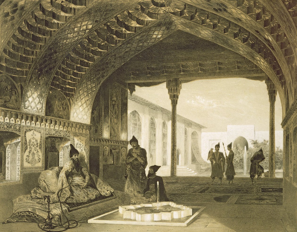 Peilisali Jerevanin Sardarin palatsissa, Armeniassa, levy 17 Kaukasusta käsittelevästä kirjasta, kaiverrettu Charles Claude Bachelier ja Celestin Francois Nanteuil (1813-73) pub. kirjoittanut Alfred tekijältä Grigori Grigorevich Gagarin