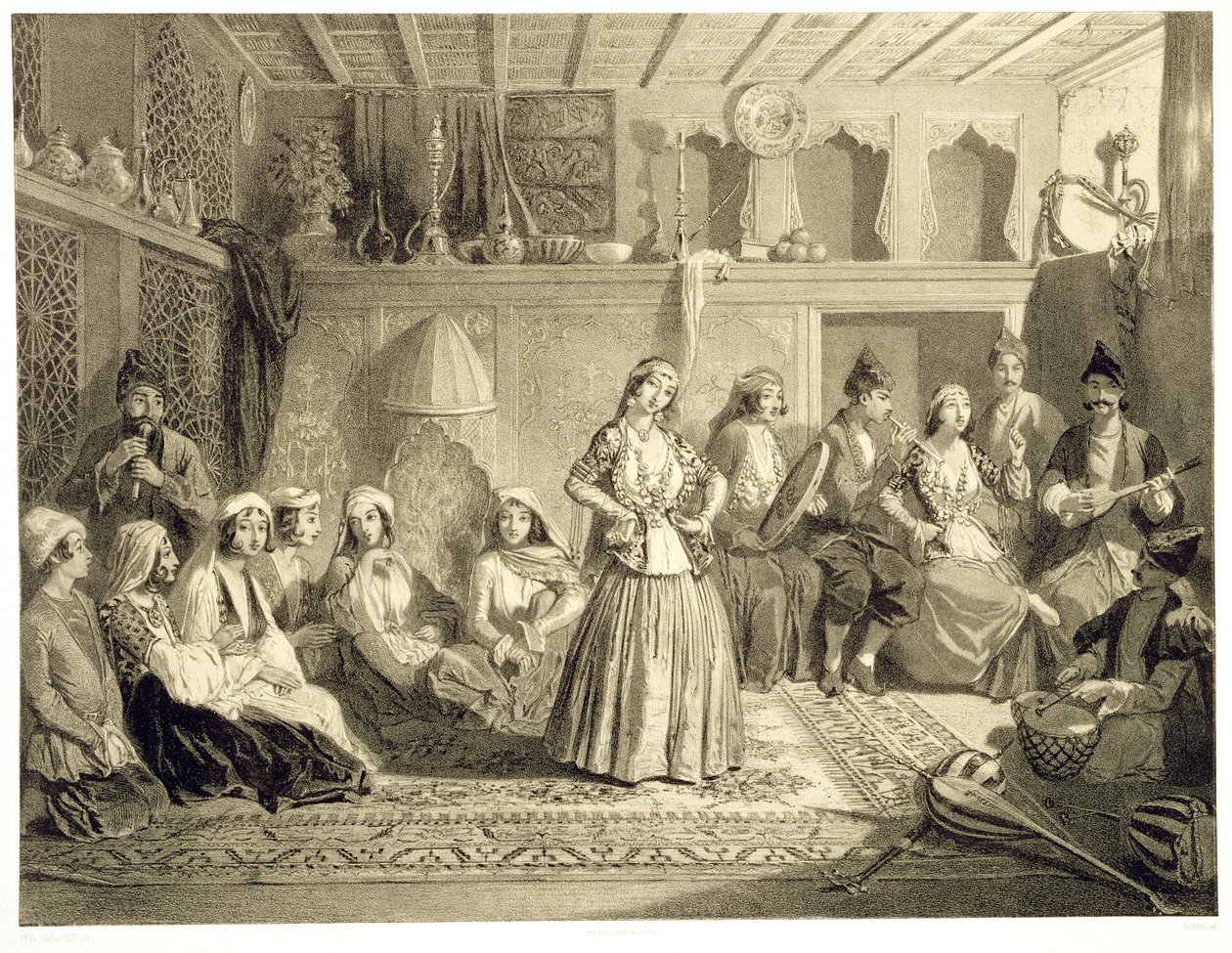 Lepohuone lähellä kylpylöitä Shemakhassa, Shirvanskaya Steppellä, levy 40 Kaukasusta käsittelevästä kirjasta, kaiverrettu Charles Claude Bachelier ja Adolphe Bayot (1810-66) pubi. Kirjailija: Alfred Leon Lemerci tekijältä Grigori Grigorevich Gagarin