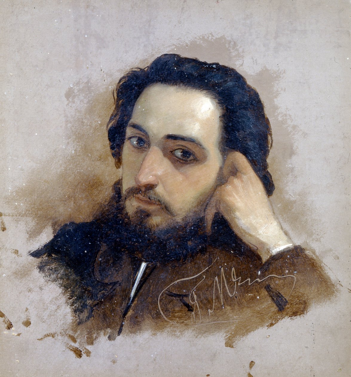 Vsevolod Mihailovitsh Garchinen muotokuva (1855-1888), ecrivain russe (kirjailija Vsevolod Garshinin muotokuva). Peinture de Grigori (Grigoriy, Grigory) Grigorjevitš Myasojedov (Myasoedov, Miasoedov) (1834-1911) - Huile sur -laatikko - Kislovodsk, museo N. tekijältä Grigoriy Myasoyedov