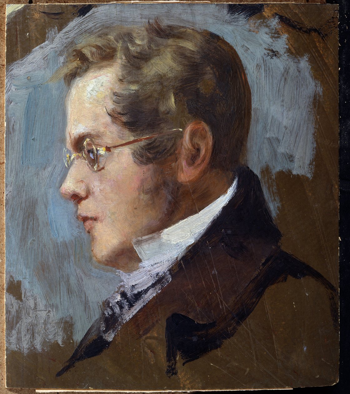 Portrait du poete prinssi Piotr Andreievitch Viazemski (Pierre Wiazemsky) (1792-1878) (runoilijaprinssi Pjotr. A. Vjazemskyn muotokuva). Oeuvre de Grigori (Grigoriy, Grigory) Grigorjevitš Myasojedov (Myasoedov, Miasoedov) (1834-1911), huile sur kartonki. T tekijältä Grigoriy Myasoyedov