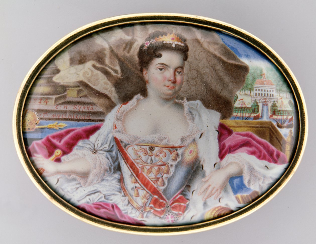 Katariina I:n muotokuva (1684-1727), 1724 (emali kullalla) (pari 209297) tekijältä Grigory Semyonovich Musikiysky