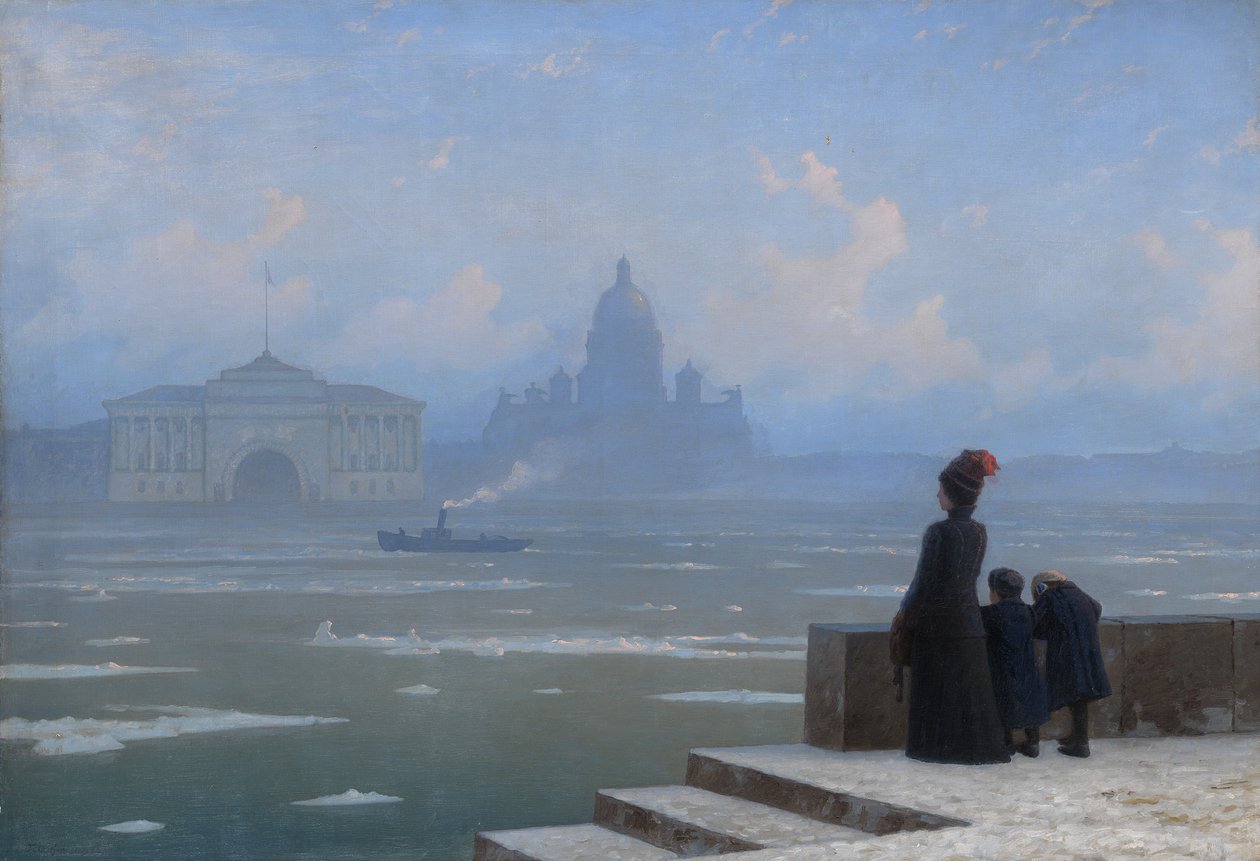 Jään ajautuminen Neva-joella Pietarissa, 1890-luku tekijältä Grigory Odisseyevich Kalmykov