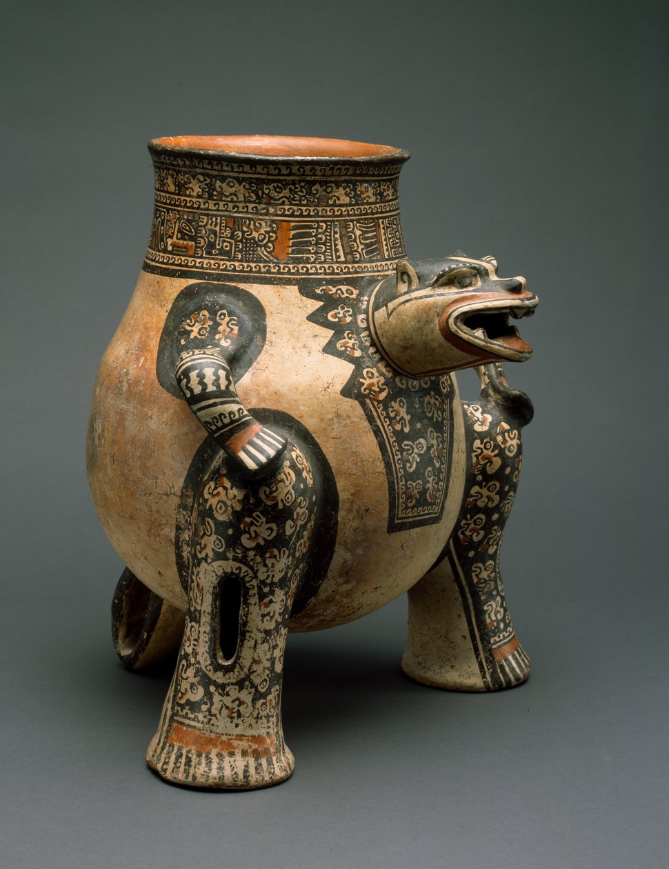 Jaguar Vessel, Luoteis-Costa Rica, myöhäinen ajanjakso VI, 1200-1400 (keramiikka monivärisellä liukumaalauksella) tekijältä Guanacaste Nicoya Culture Guanacaste Nicoya Culture