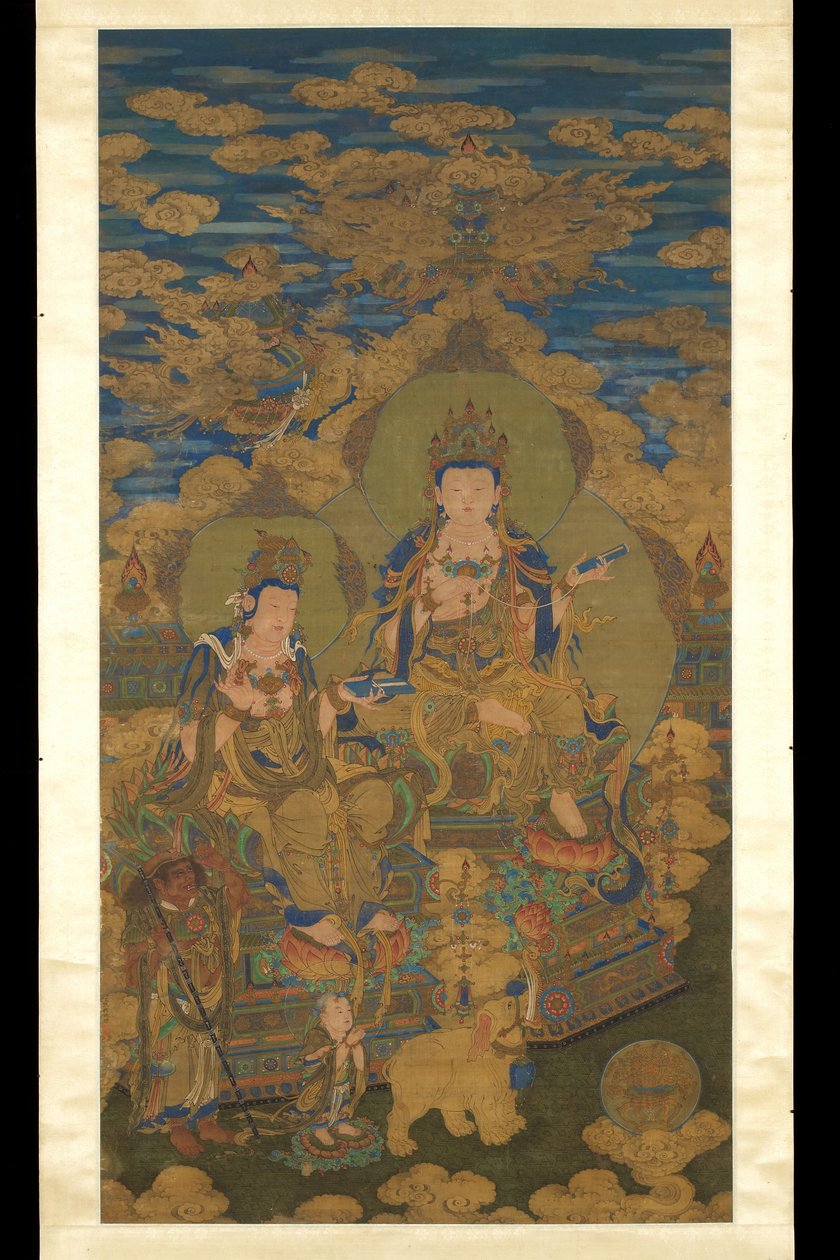 Kaksi versiota bodhisattva Guanyinista, n. 1750 (muste ja väri silkillä) tekijältä Guanpeng (after) Ding