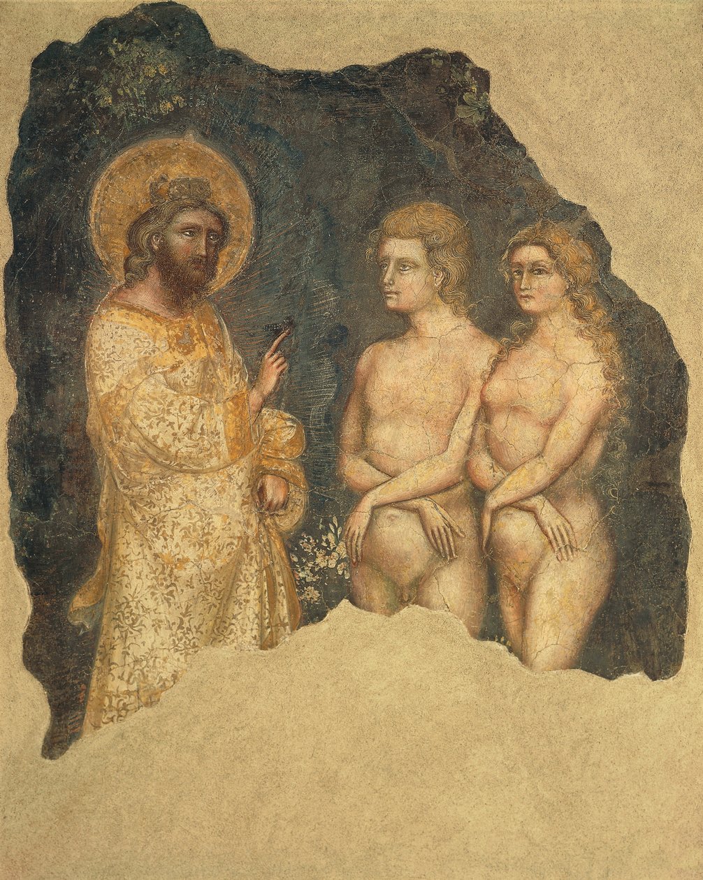 Adam ja Eeva ennen ikuista, kirjoittanut Guariento (toiminut vuodesta 1338, kuoli noin 1367), fresko, Carraresen kappeli, Galilean taide- ja tiedeakatemia, aiemmin Patavina, Padova, Italia, noin 1350 tekijältä Guariento di Arpo