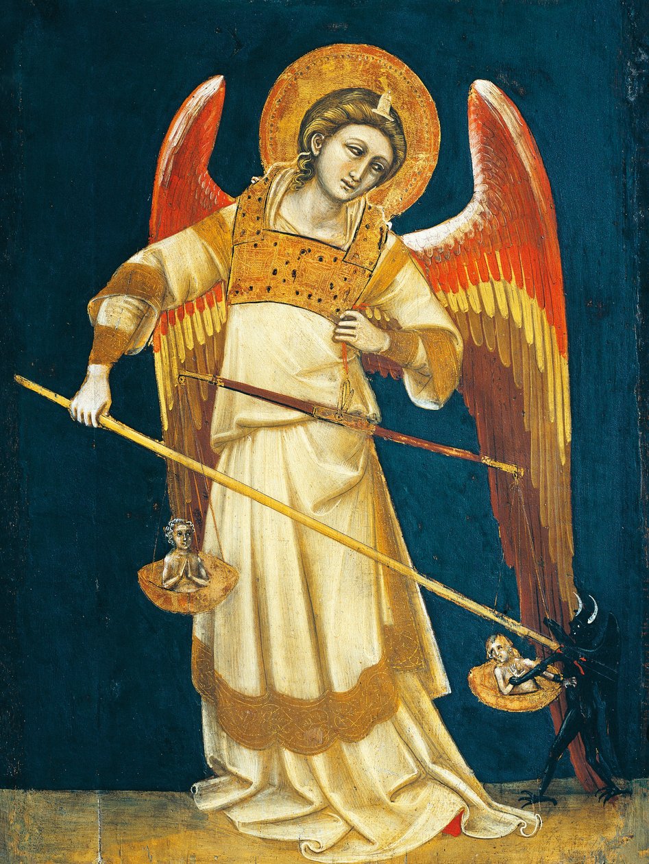Arkkienkeli Mikael punnitsemassa sieluja, noin 1354, kirjoittanut Guariento (aktiivinen 1338-1367 tai 1370), tempera paneelissa tekijältä Guariento di Arpo