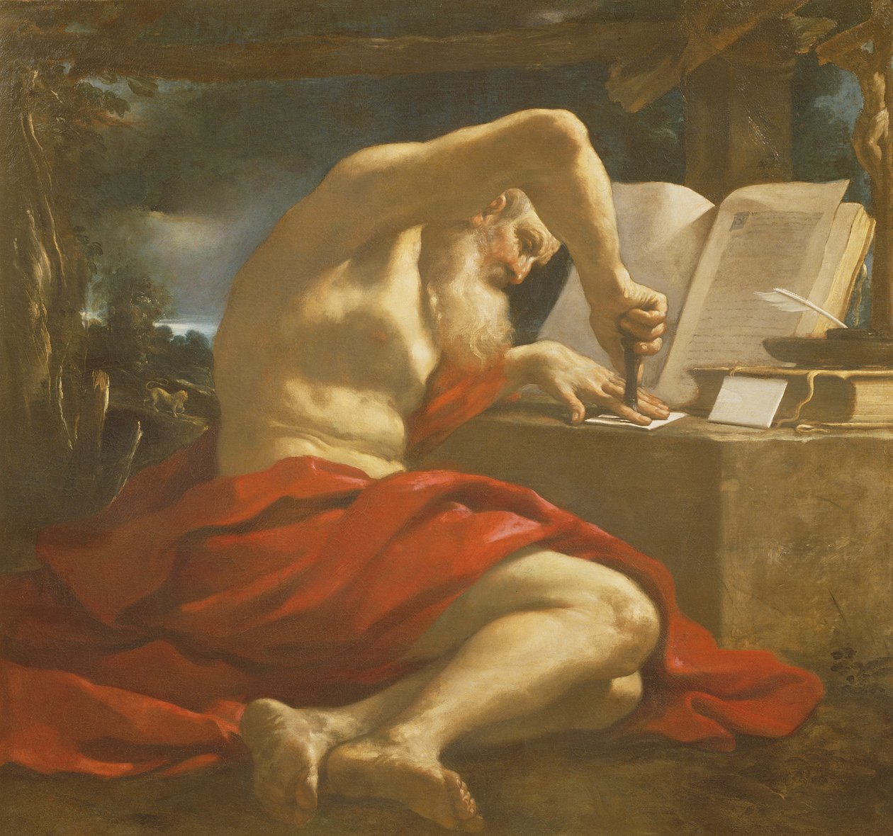 Pyhä Hieronymus sinetöi kirjeen tekijältä Giovanni Francesco Barbieri