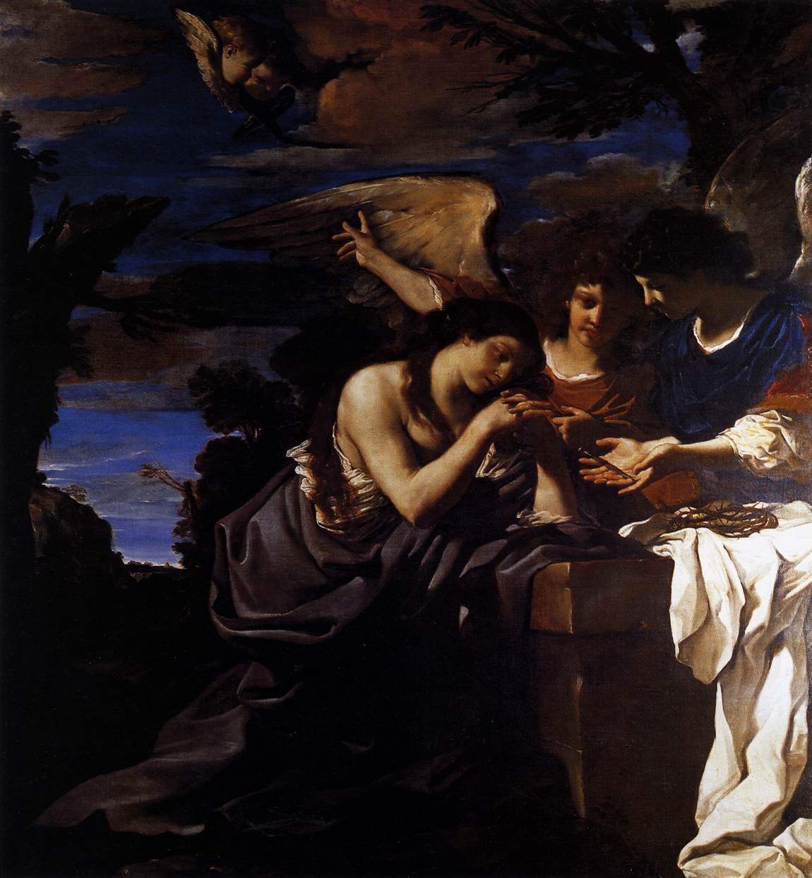 Magdalen ja kaksi enkeliä tekijältä Giovanni Francesco Barbieri