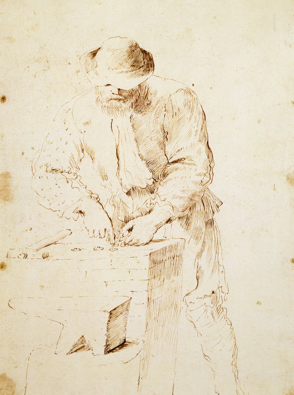 Kolikon lyöjä, Giovanni Francesco Barbieri, Guercino (1591-1666), Piirustus, Italia tekijältä Guercino