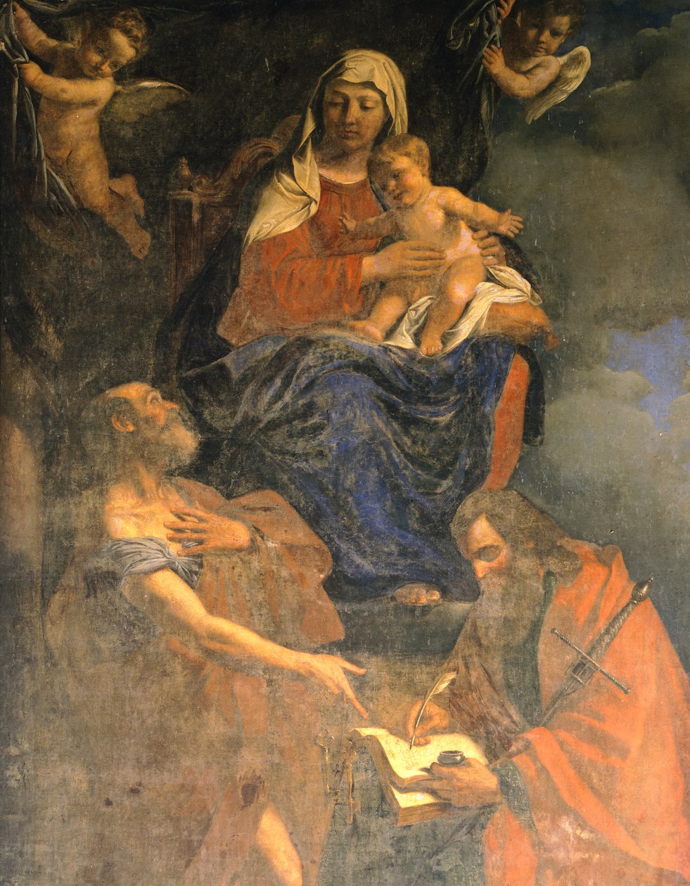 Giovanni Francesco Barbierin Madonna ja lapsi pyhien Pietarin ja Paavalin kanssa, Guercino (1591-1666), öljy kankaalle, yksityiskohta, Pyhän Pietarin ja Paavalin kappeli, Pavia tekijältä Guercino