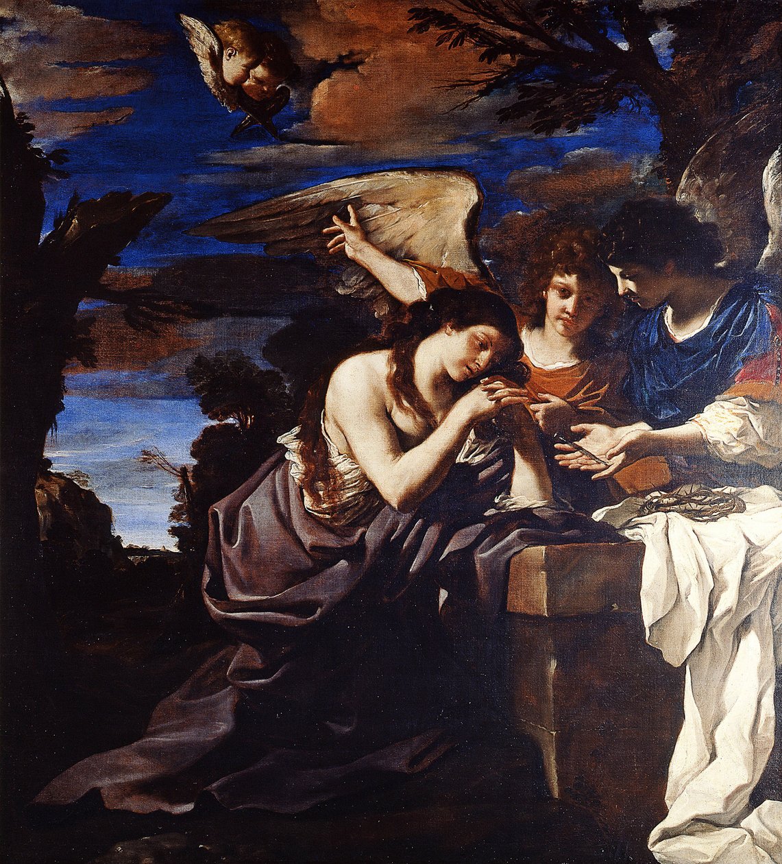 Katuva Maria Magdaleena kahden enkelin kanssa tekijältä Guercino (1591 1666)