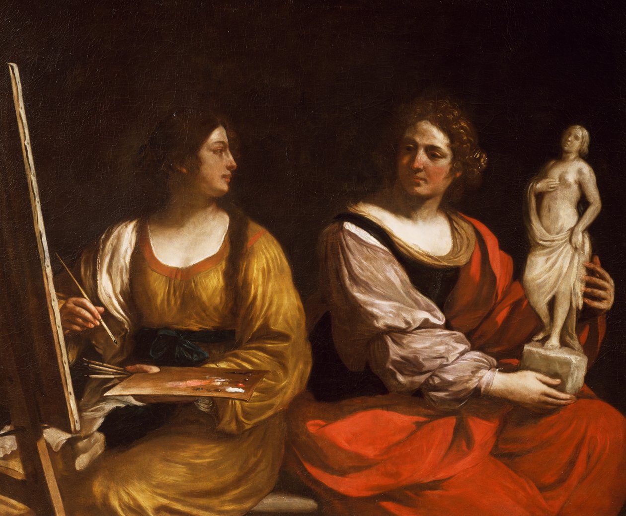 Maalauksen ja kuvanveiston allegoria, Giovanni Francesco Barbieri, joka tunnetaan nimellä Guercino tekijältä Guercino