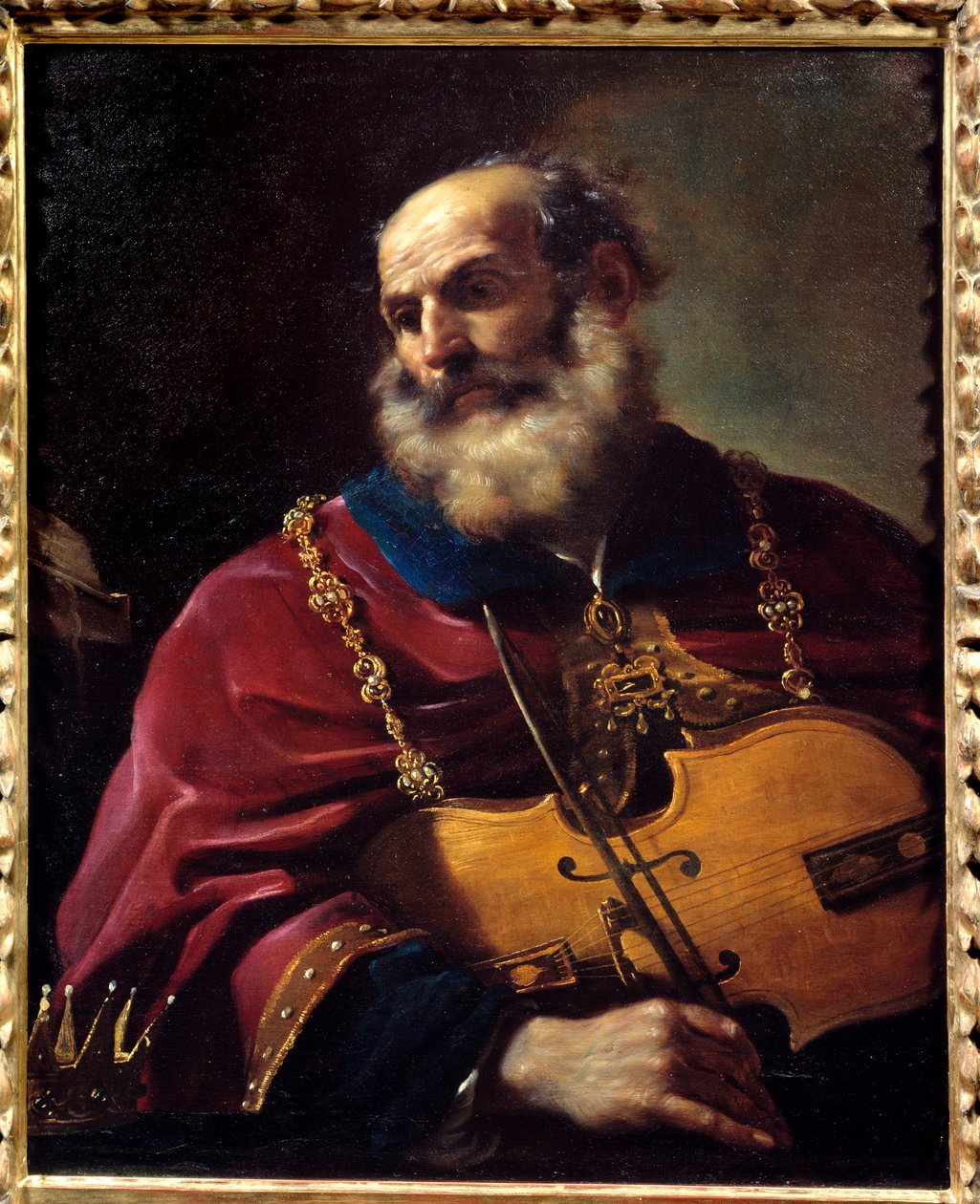 Kuningas Daavid (soittaa viulua). Barbieri Giovanni Francescon maalaus dit Le Guerchin (1591-1666) tekijältä Guercino