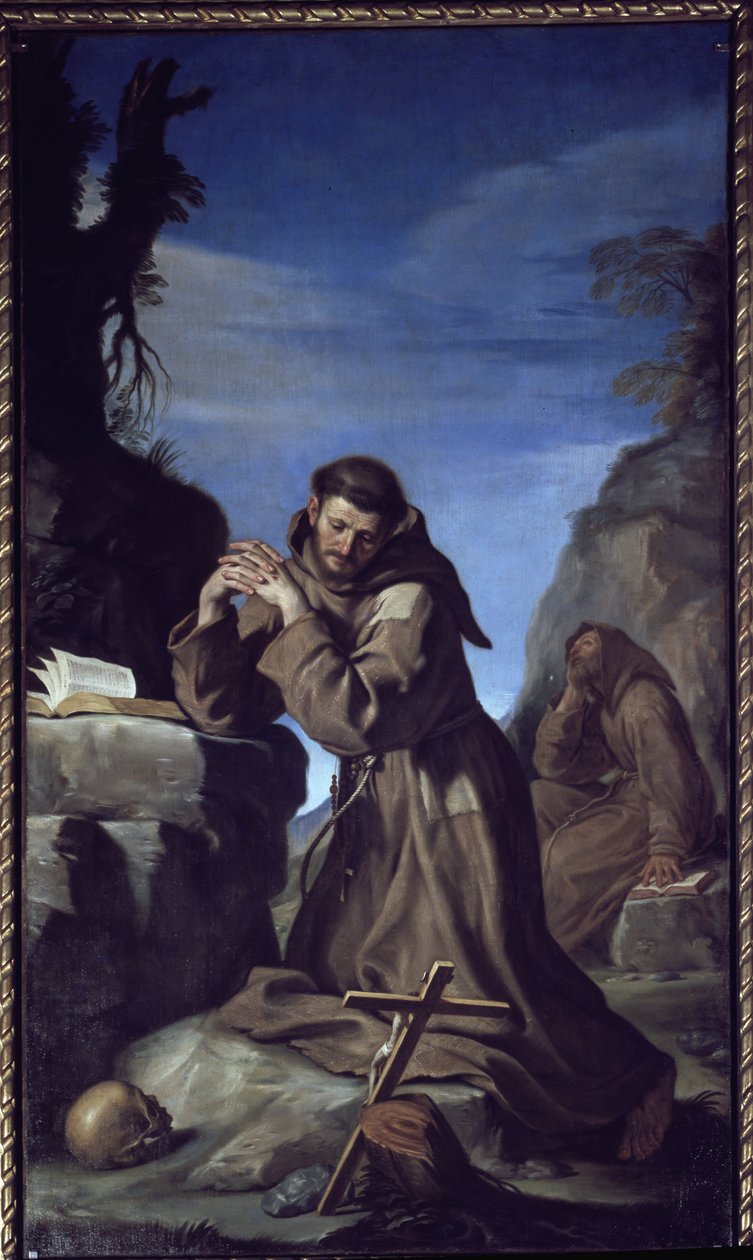Saint Francois Adoring the Cross - Öljy kankaalle tekijältä Guercino