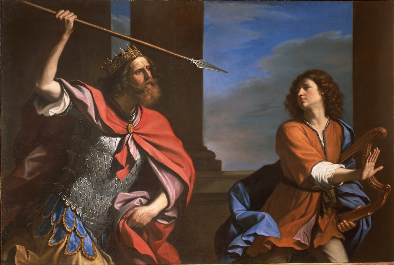 Saul hyökkää Daavidin kimppuun (öljy kankaalle) tekijältä Guercino