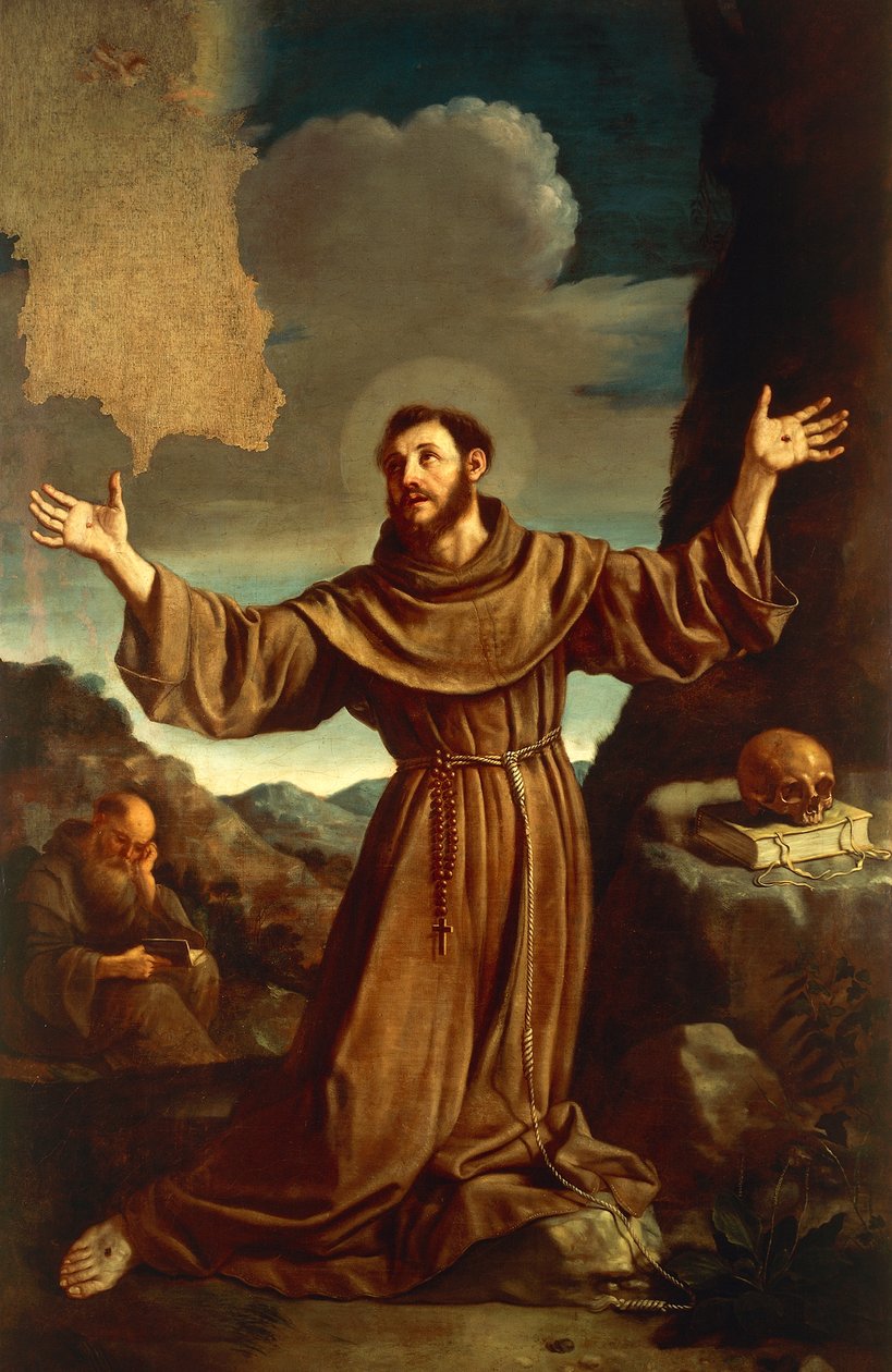 Pyhä Franciscus Assisilainen vastaanottamassa Stigmata (öljy kankaalle) tekijältä Guercino