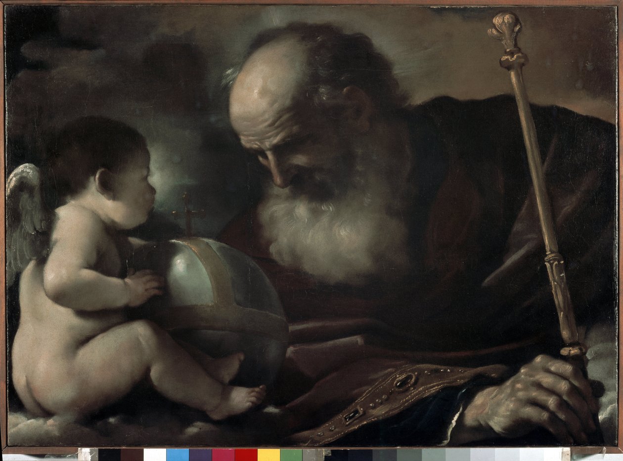 Kaikkivaltias isä enkelin kanssa - Barbieri Giovanni Francescon maalaus Guerchin (1591-1666), öljy kankaalle, 66 x 91 cm tekijältä Guercino