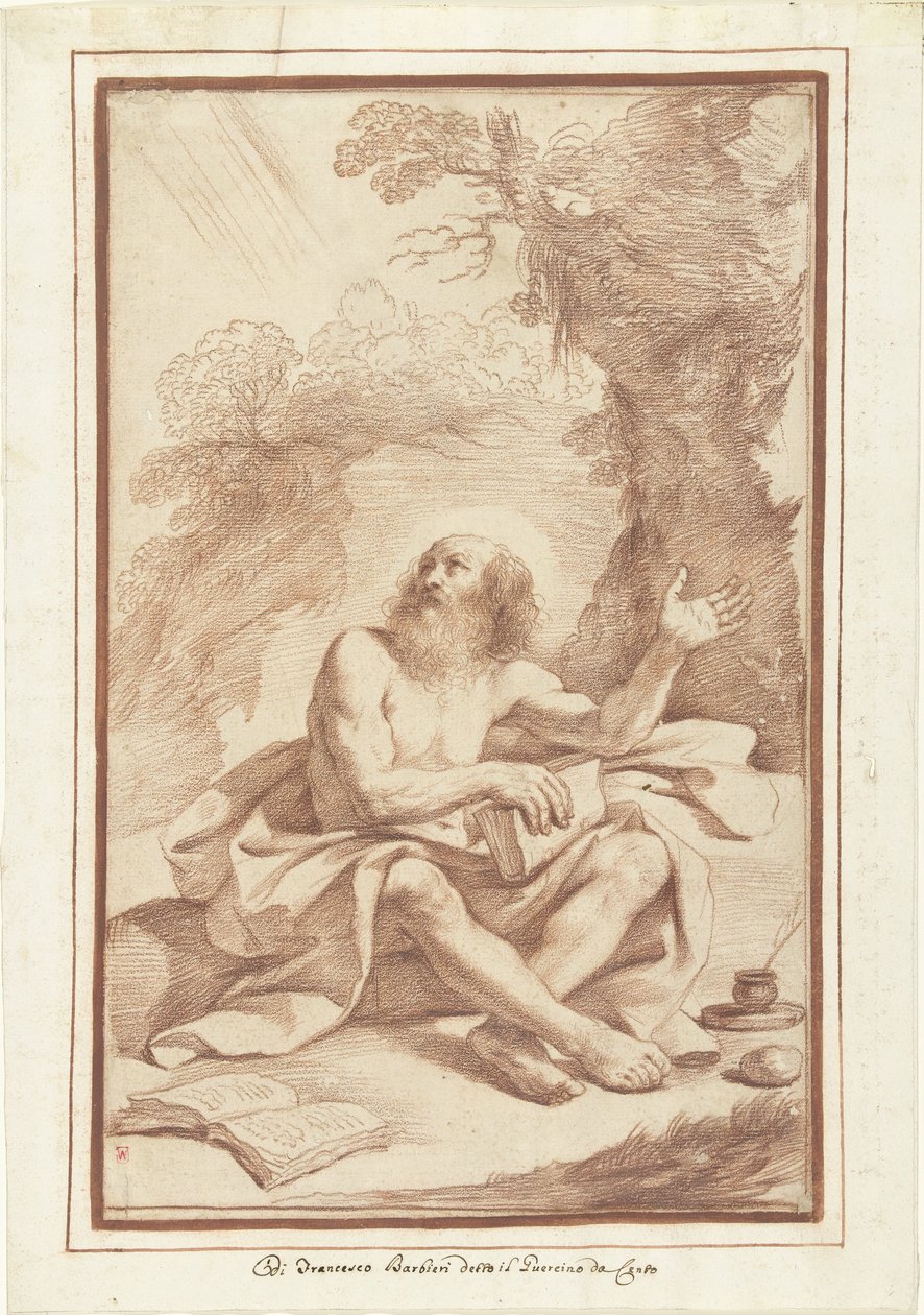 Pyhä Jerome erämaassa tekijältä Guercino (attributed to)