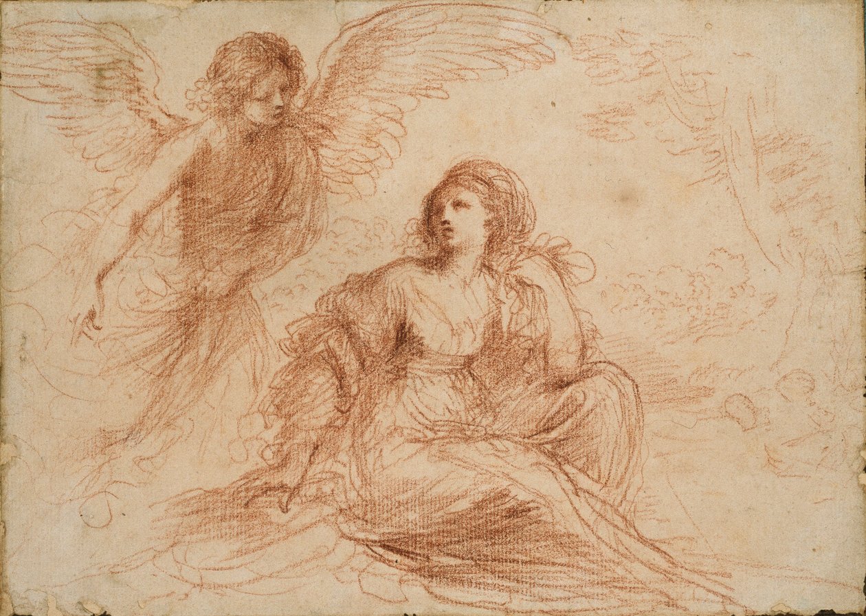 Enkeli ilmestyy Hagarille ja Ismaelille, n. 1653 tekijältä Guercino