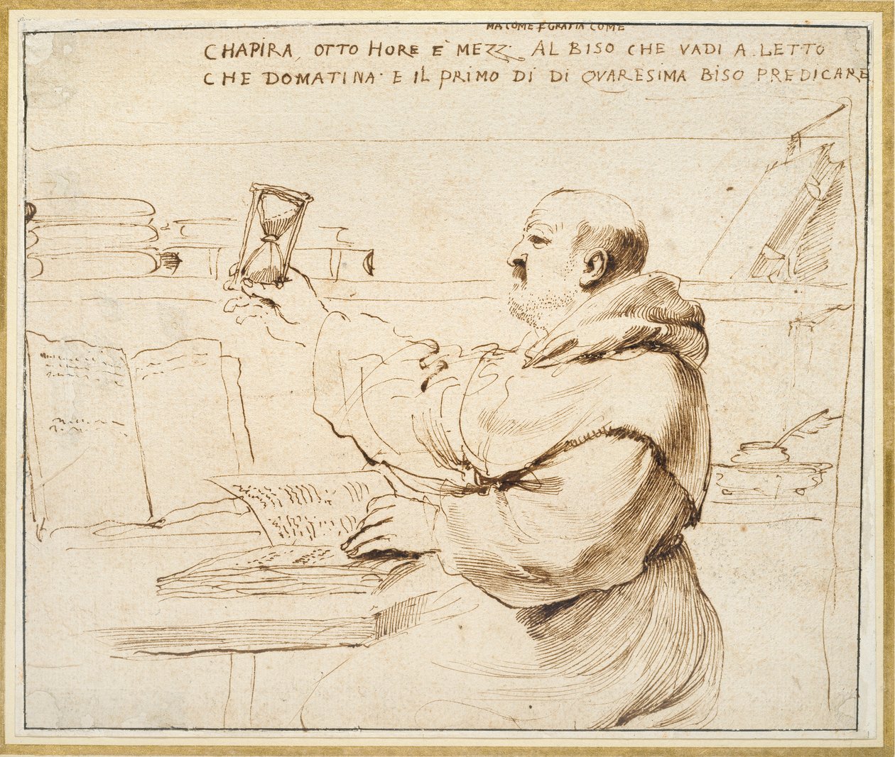 Fra Bonaventura Bisin karikatyyri, 1655-1659 tekijältä Guercino