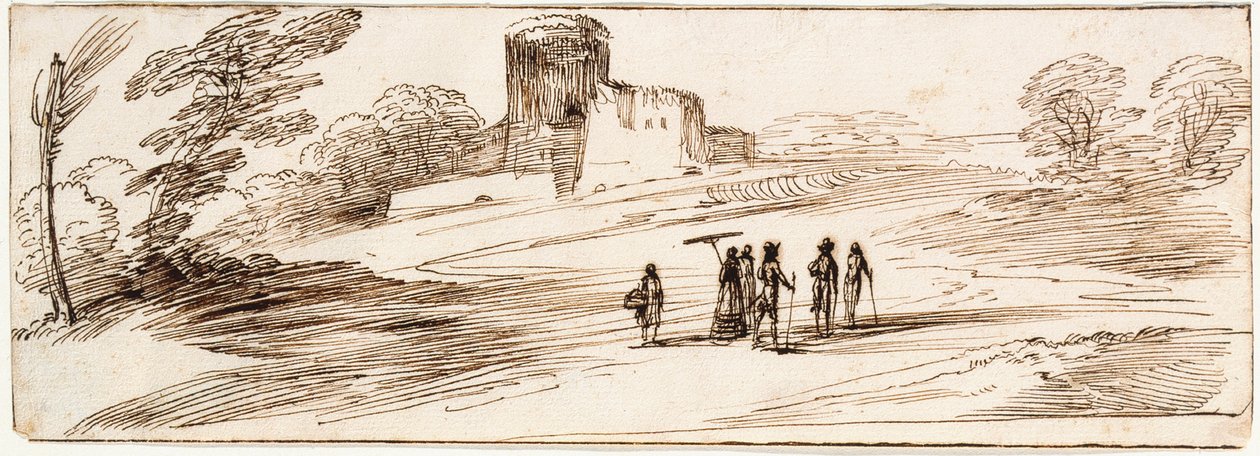 Maisema, linna ja hahmoja tekijältä Guercino